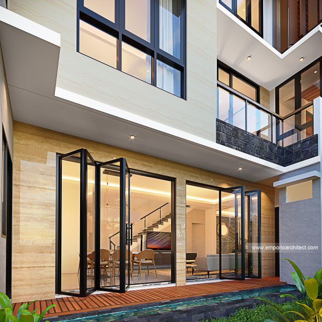 Desain Tampak Detail Belakang Rumah Modern 3 Lantai Bapak CMS di Jakarta Timur