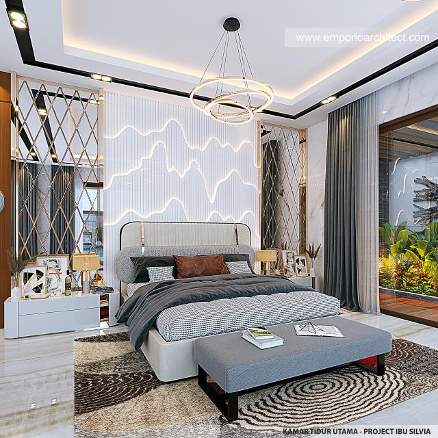 Desain Kamar Tidur Utama Rumah Modern 3 Lantai Ibu SLV di BSD, Tangerang Selatan