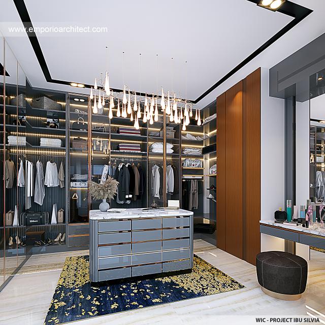 Desain Walk In Closet Rumah Modern 3 Lantai Ibu SLV di BSD, Tangerang Selatan