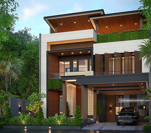 Desain Tampak Depan Rumah Modern 3 Lantai Bapak DSD di Jakarta Barat