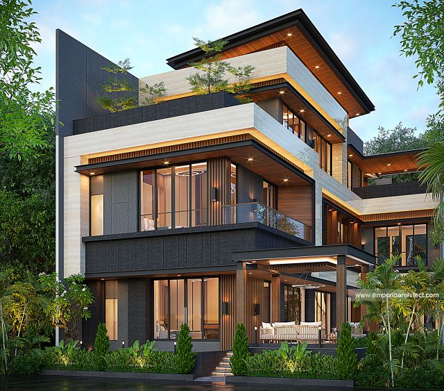 Desain Tampak Belakang Rumah Modern 3 Lantai Bapak DSD di Jakarta Barat