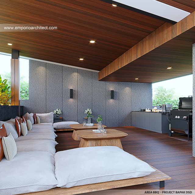 Desain Area BBQ Rumah Modern 3 Lantai Bapak DSD di Jakarta Barat