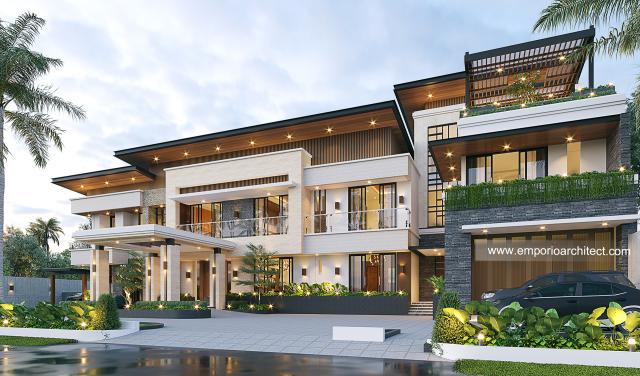 Desain Tampak Depan Kanan Rumah Modern 3 Lantai Bapak Fernando di Timor Leste