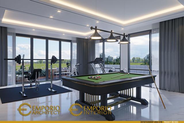 Desain Entertainment Area Gym Rumah Modern 3 Lantai Ibu Desi di Cibubur, Jawa Barat