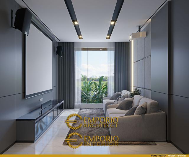 Desain Home Theater Rumah Modern 3 Lantai Ibu Desi di Cibubur, Jawa Barat