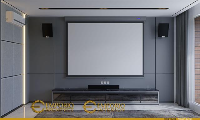 Desain Home Theater Rumah Modern 3 Lantai Ibu Desi di Cibubur, Jawa Barat