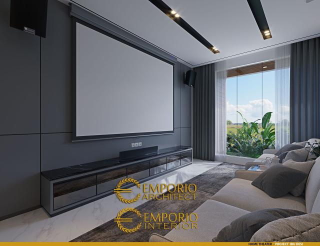 Desain Home Theater Rumah Modern 3 Lantai Ibu Desi di Cibubur, Jawa Barat