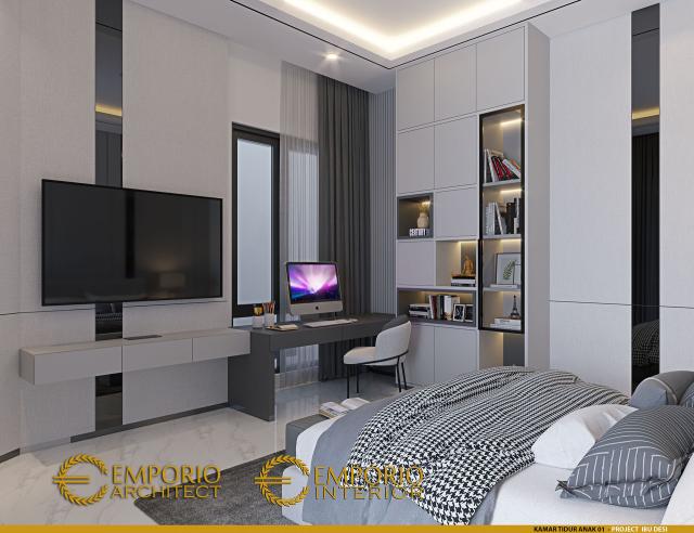 Desain Kamar Tidur Anak 1 Rumah Modern 3 Lantai Ibu Desi di Cibubur, Jawa Barat