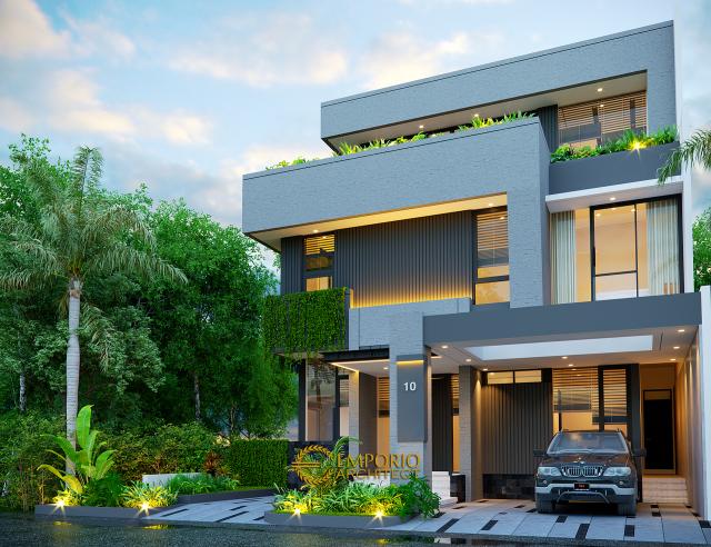 Desain Rumah Modern 3 Lantai Ibu Desi di Cibubur, Jawa Barat - Tampak Depan