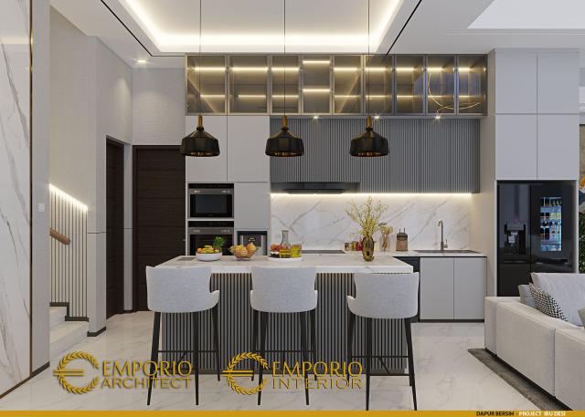 Desain Dapur Bersih Rumah Modern 3 Lantai Ibu Desi di Cibubur, Jawa Barat