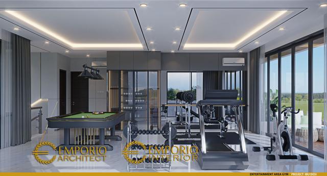 Desain Entertainment Area Gym Rumah Modern 3 Lantai Ibu Desi di Cibubur, Jawa Barat