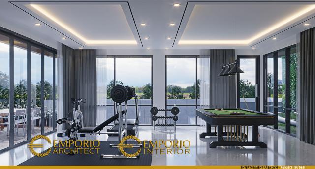 Desain Entertainment Area Gym Rumah Modern 3 Lantai Ibu Desi di Cibubur, Jawa Barat