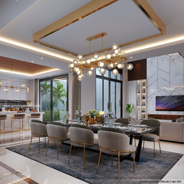 Desain Ruang Makan Rumah Modern 3 Lantai Ibu SRT di Bogor