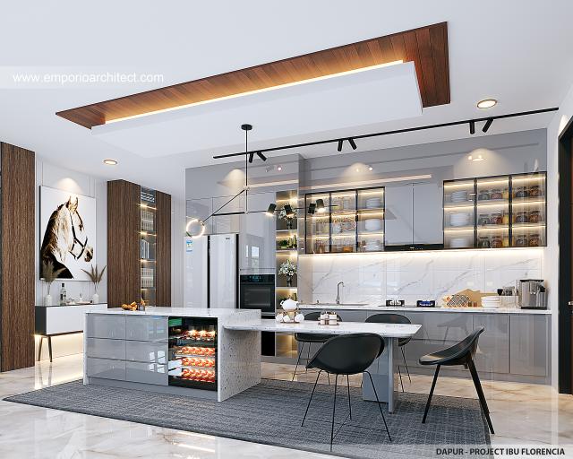 Desain Dapur Rumah Modern 3 Lantai Ibu FLC II di Surabaya