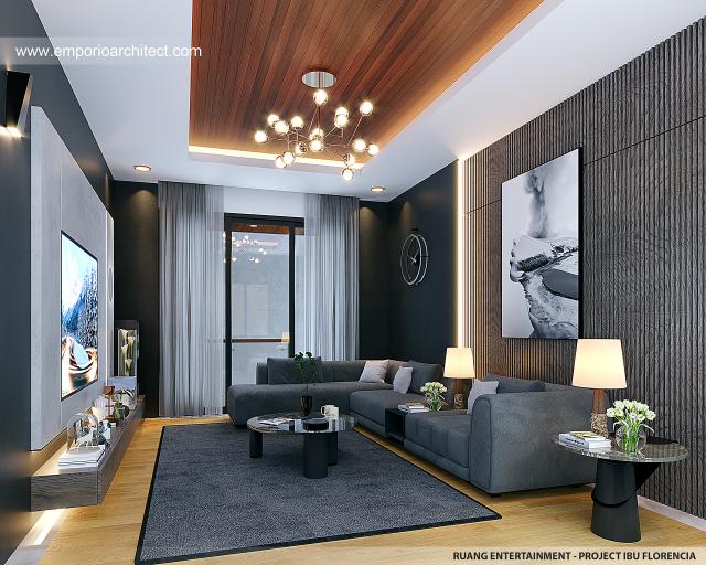 Desain Ruang Entertainment Rumah Modern 3 Lantai Ibu FLC II di Surabaya