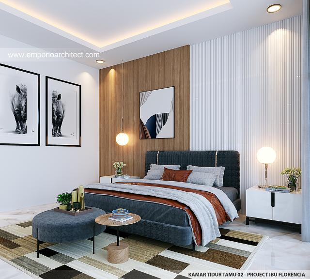 Desain Kamar Tidur Tamu 2 Rumah Modern 3 Lantai Ibu FLC II di Surabaya