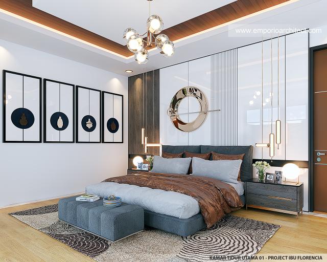 Desain Kamar Tidur Utama 1 Rumah Modern 3 Lantai Ibu FLC II di Surabaya