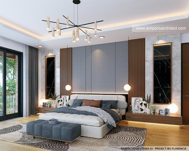 Desain Kamar Tidur Utama 2 Rumah Modern 3 Lantai Ibu FLC II di Surabaya