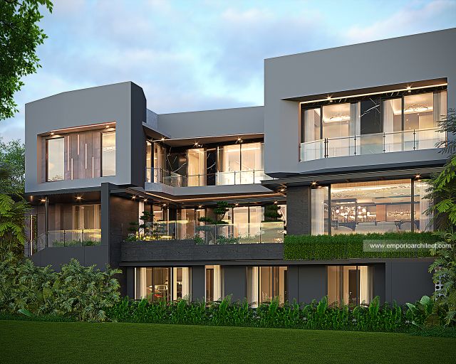 Desain Tampak Samping Rumah Modern 3 Lantai Ibu A II di BSD, Tangerang Selatan