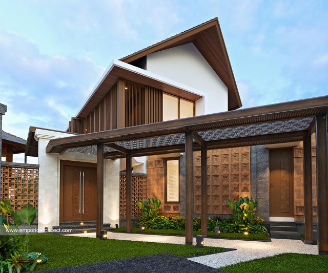 Desain Tampak Detail Depan Rumah Modern 3 Lantai Ibu FRC di Nusa Dua, Bali