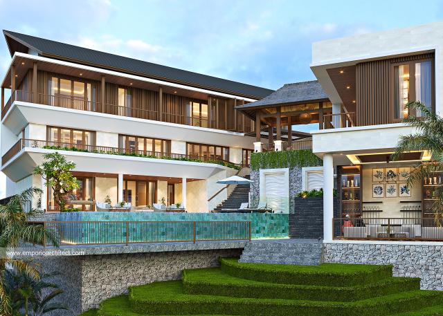 Desain Tampak Belakang Rumah Modern 3 Lantai Ibu FRC di Nusa Dua, Bali