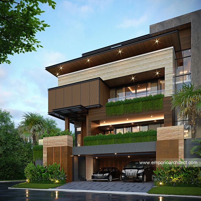 Desain Tampak Depan 2 Rumah Modern 3 Lantai Ibu RSK di Makassar