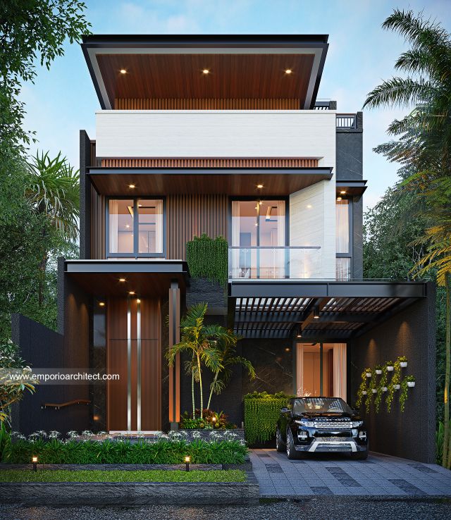 Desain Tampak Depan Rumah Modern 3 Lantai Ibu NNA di PIK, Jakarta Utara