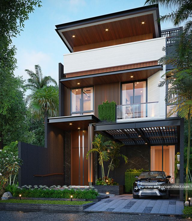 Desain Tampak Depan 3 Rumah Modern 3 Lantai Ibu NNA di PIK, Jakarta Utara