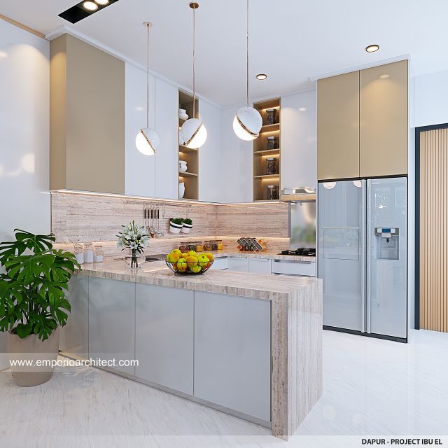 Desain Dapur Rumah Modern 3 Lantai Ibu EL di Jakarta