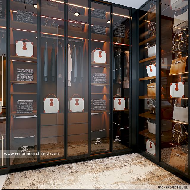 Desain Walk In Closet Rumah Modern 3 Lantai Ibu EL di Jakarta