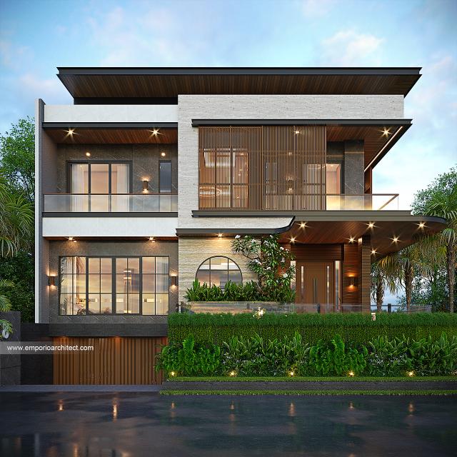 Desain Tampak Depan Rumah Modern 3 Lantai Ibu RK di Balikpapan