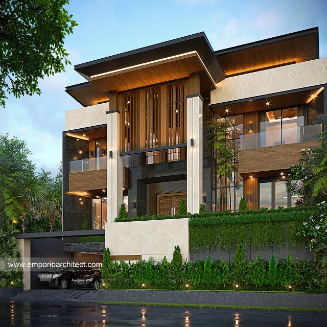 Desain Tampak Depan 2 Rumah Modern 3 Lantai Bapak SWD di Samarinda