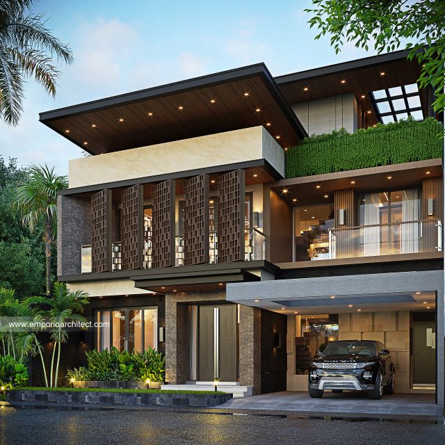 Desain Tampak Depan Rumah Modern 3 Lantai Bapak AJR di Yogyakarta