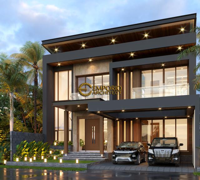 Desain Rumah Modern 3 Lantai Ibu Dyah di Bandung, Jawa Barat - Tampak Depan