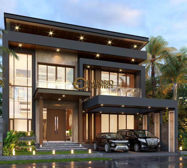 Desain Tampak Depan 2 Rumah Modern 3 Lantai Ibu Dyah di Bandung, Jawa Barat