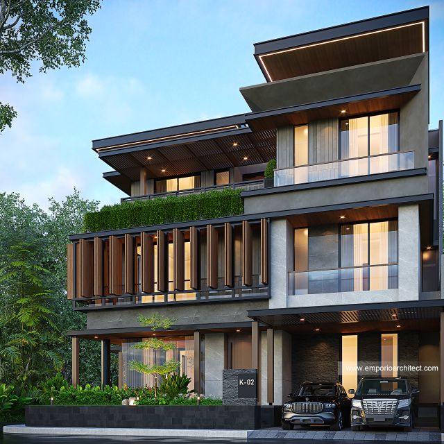 Desain Tampak Depan Rumah Modern 3 Lantai Ibu FTR di Tangerang Selatan