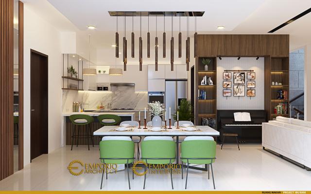 Desain Ruang Makan Rumah Modern 3 Lantai Ibu Rani di BSD, Tangerang Selatan, Banten