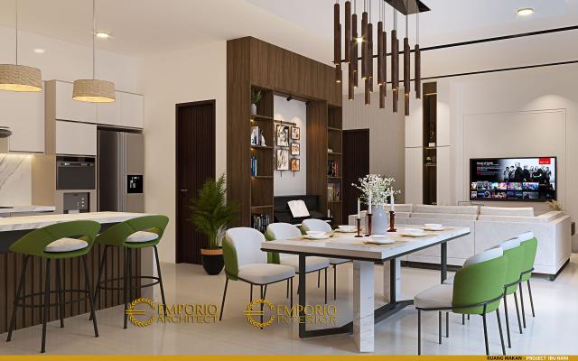 Desain Ruang Makan Rumah Modern 3 Lantai Ibu Rani di BSD, Tangerang Selatan, Banten