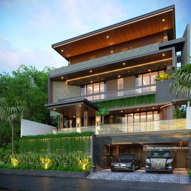 Desain Tampak Depan Rumah Modern 3 Lantai PT. LJT di Surabaya