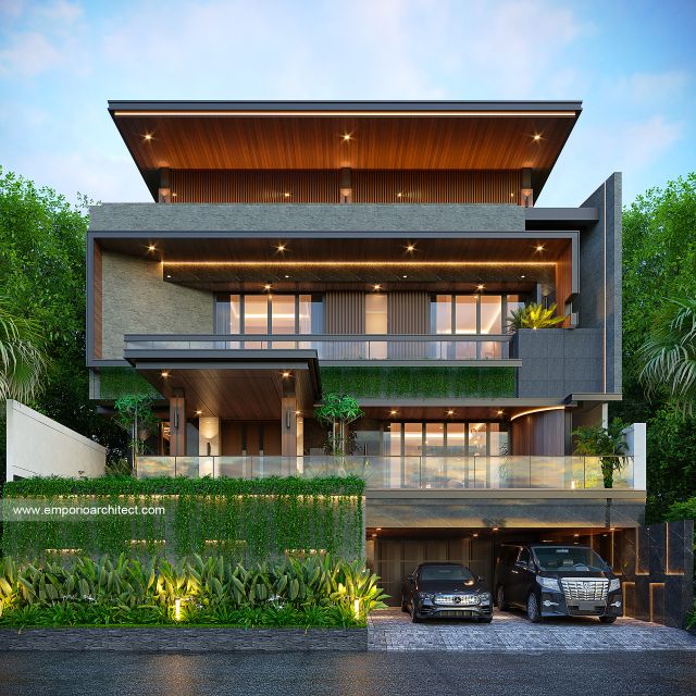 Desain Tampak Depan 3 Rumah Modern 3 Lantai PT. LJT di Surabaya