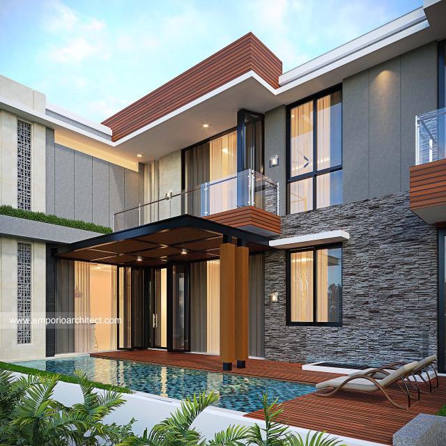 Desain Tampak Detail Belakang Rumah Modern 3 Lantai Bapak BBN di Jakarta