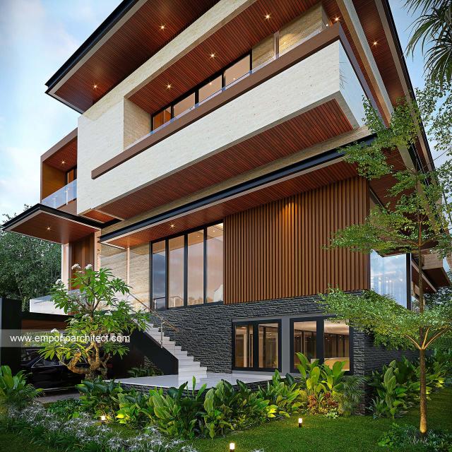 Desain Tampak Detail Hoek Rumah Modern 3 Lantai Bapak YSF di PIK 2, Jakarta Utara