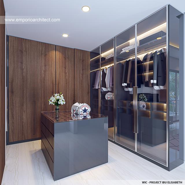 Desain Walk In Closet Rumah Modern 3 Lantai Ibu EBT di Jakarta