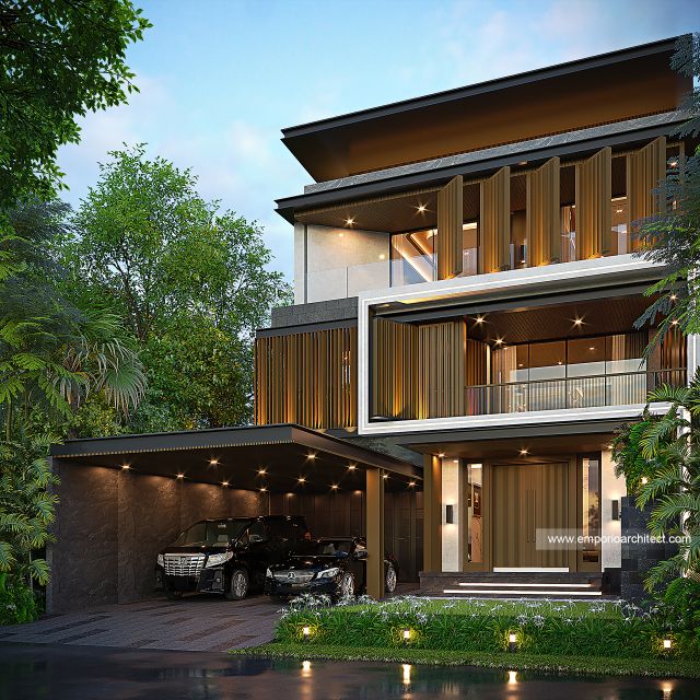 Desain Tampak Depan Rumah Modern 3 Lantai Ibu LVN di Semarang