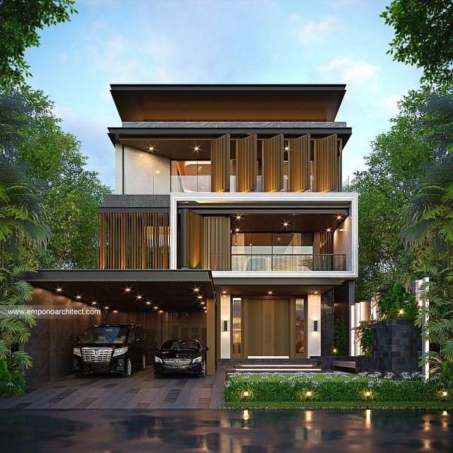 Desain Tampak Depan 3 Rumah Modern 3 Lantai Ibu LVN di Semarang