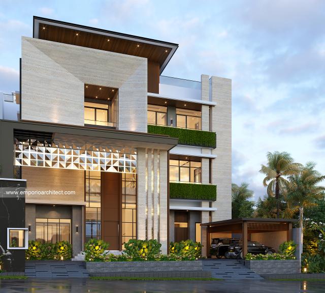 Desain Tampak Depan 3 Rumah Modern 3 Lantai Ibu Yuli di Kalimantan Timur