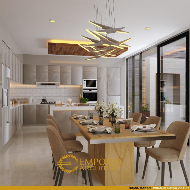 Desain Ruang Makan dan Dapur Rumah Modern 3 Lantai Bapak Victor di Jakarta