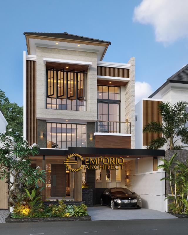 Desain Tampak Depan Tanpa Pagar Rumah Modern 3 Lantai Ibu Eli di Bekasi, Jawa Barat