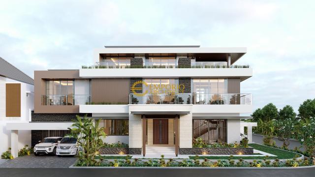 Desain Tampak Depan Kiri Rumah Modern 3 Lantai Ibu Eva di Jakarta Utara