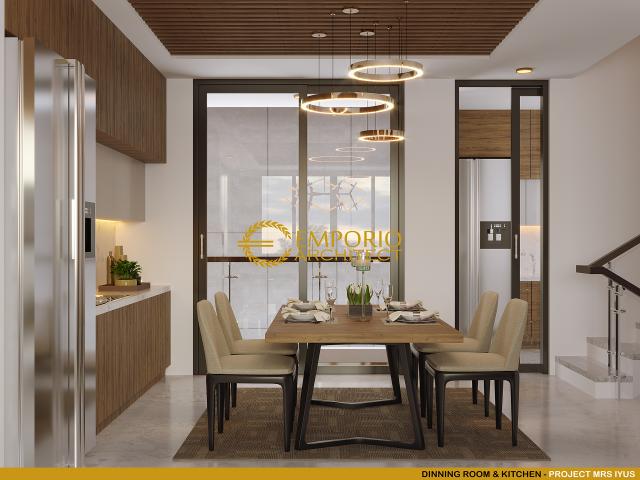 Desain Ruang Makan dan Dapur Rumah Modern 3 Lantai Ibu Iyus di Jakarta